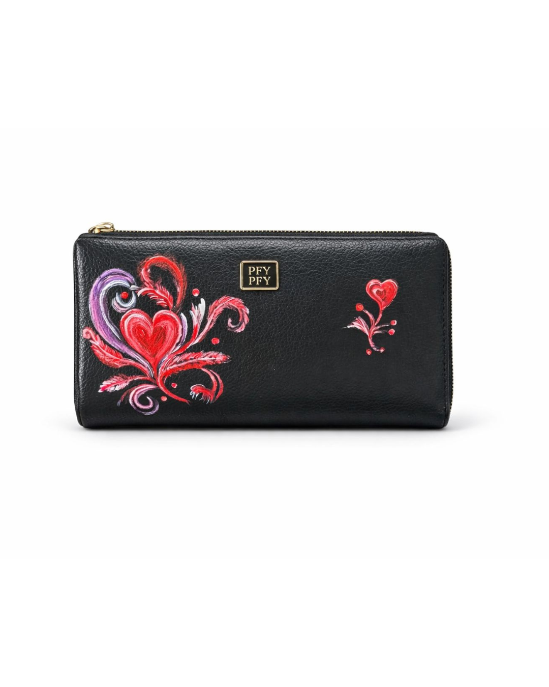 Handpainted Heart Motif Zip Wallet