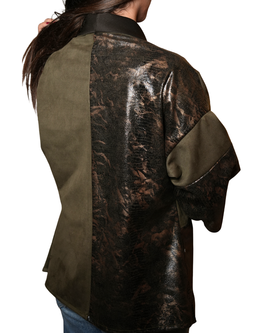 Khaki Suede Leather Cardigan