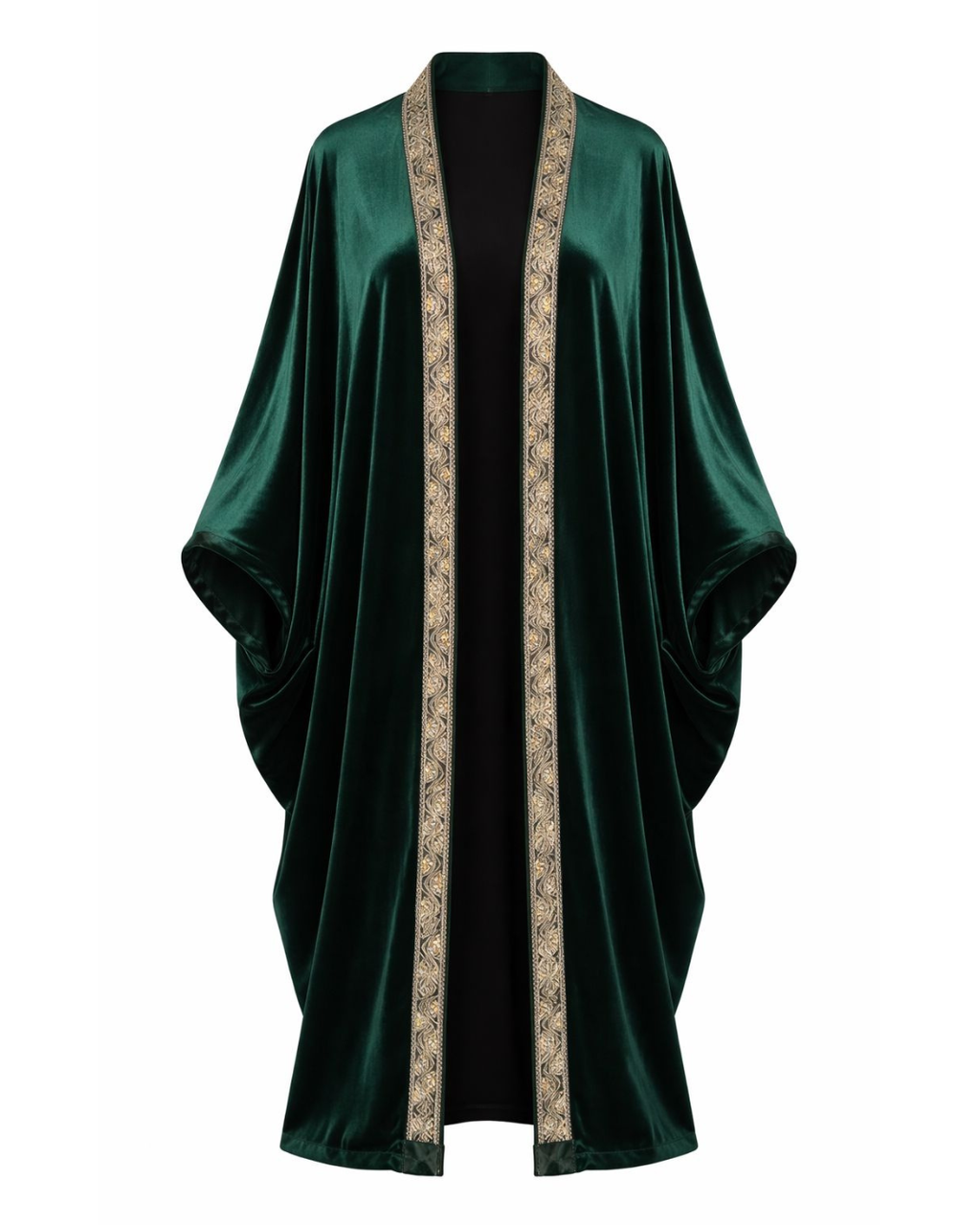 Green Velvet Abaya with Embroidered Trim