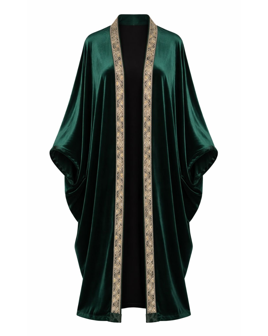 Green Velvet Abaya with Embroidered Trim