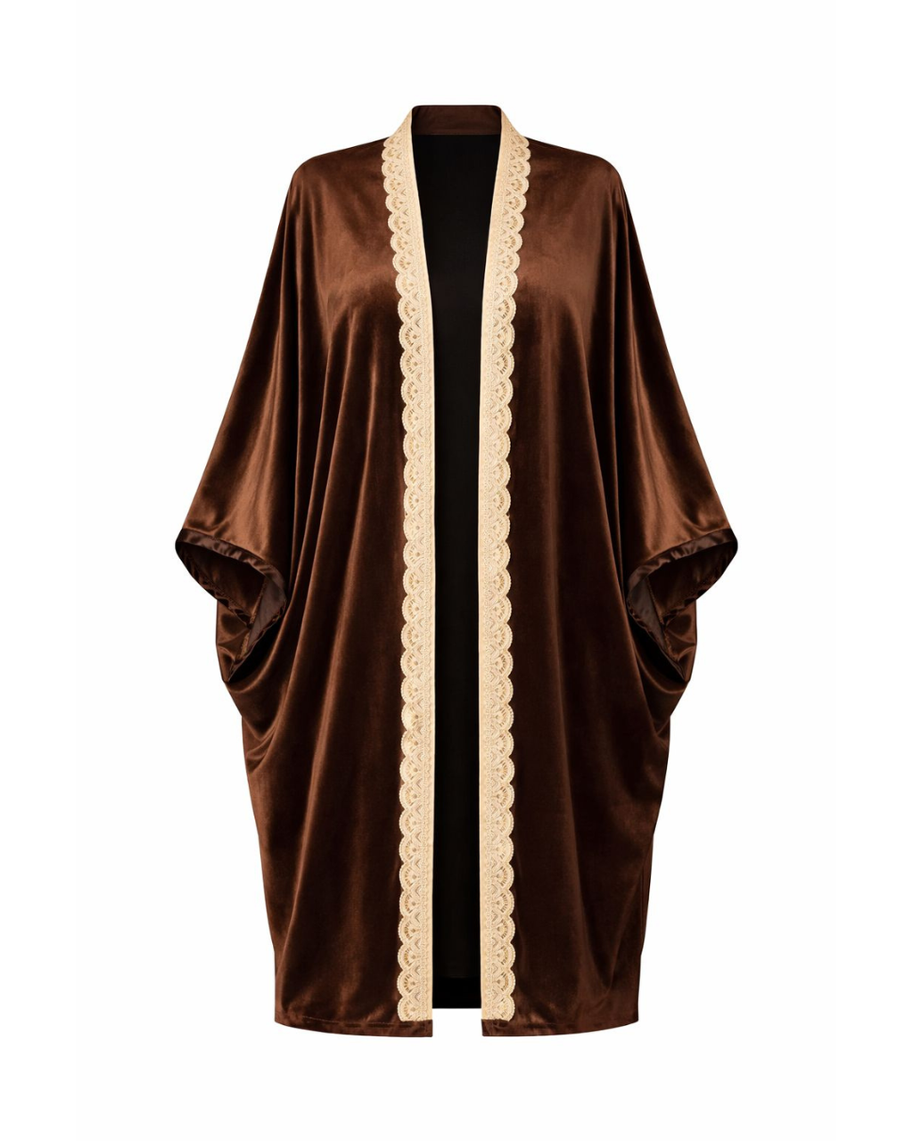 Brown Velvet Abaya with Embroidered Trim
