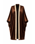 Brown Velvet Abaya with Embroidered Trim