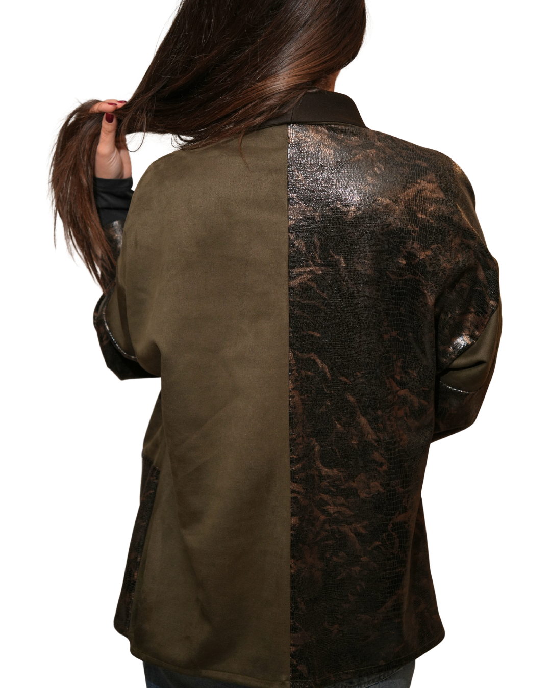 Khaki Suede Leather Cardigan
